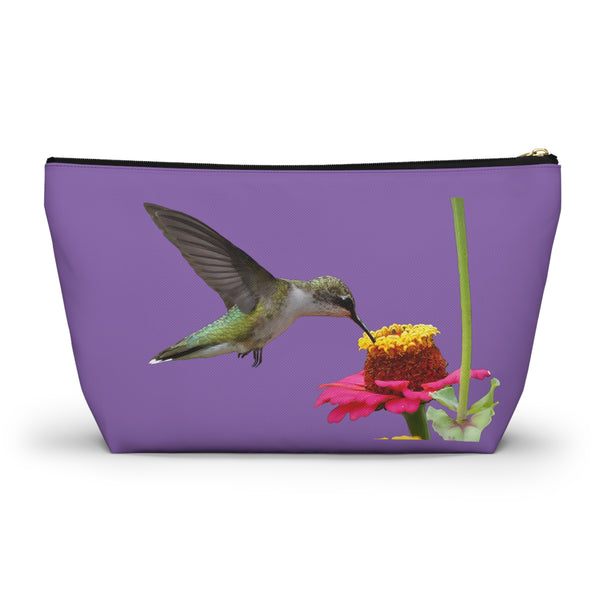 Hummingbird Zinnia Sip Day Purple Accessory Pouch w T-bottom