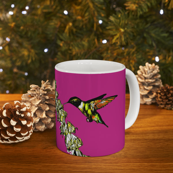 Hummingbird Stick Neat Pink Ceramic Mug 11oz