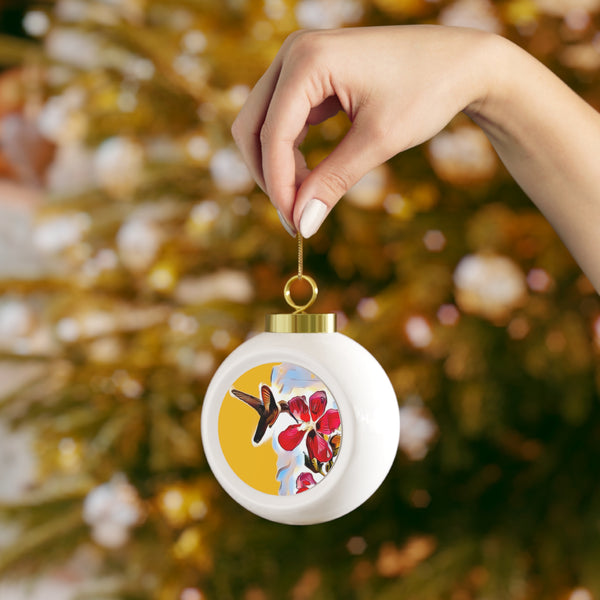 Hummingbird Red Rosa Yellow Ball Ornament