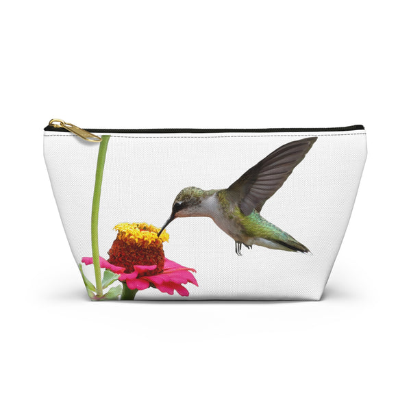 Hummingbird Zinnia Sip White Accessory Pouch w T-bottom