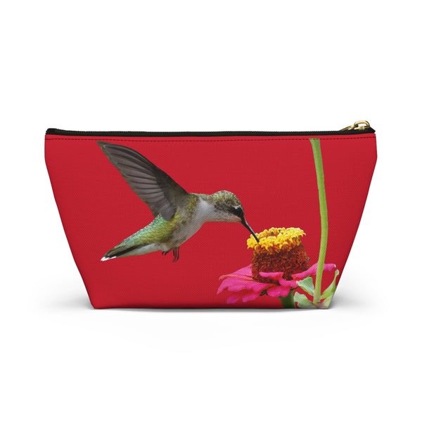 Hummingbird Zinnia Sip Red Accessory Pouch w T-bottom