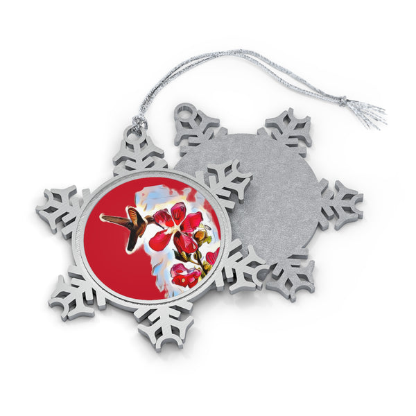 Hummingbird Red Rosa Pewter Red Snowflake Ornament