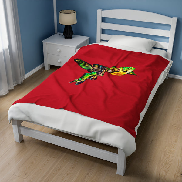 Hummingbird Emerald Sip Red Velveteen Plush Blanket