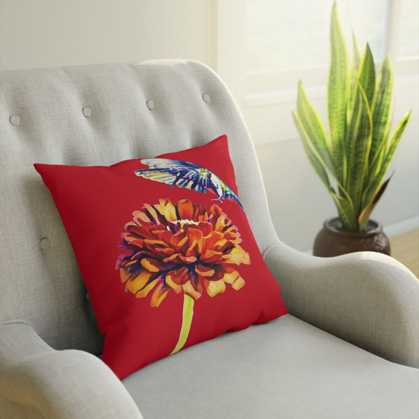 Hummingbird Wings Up Red Cushion