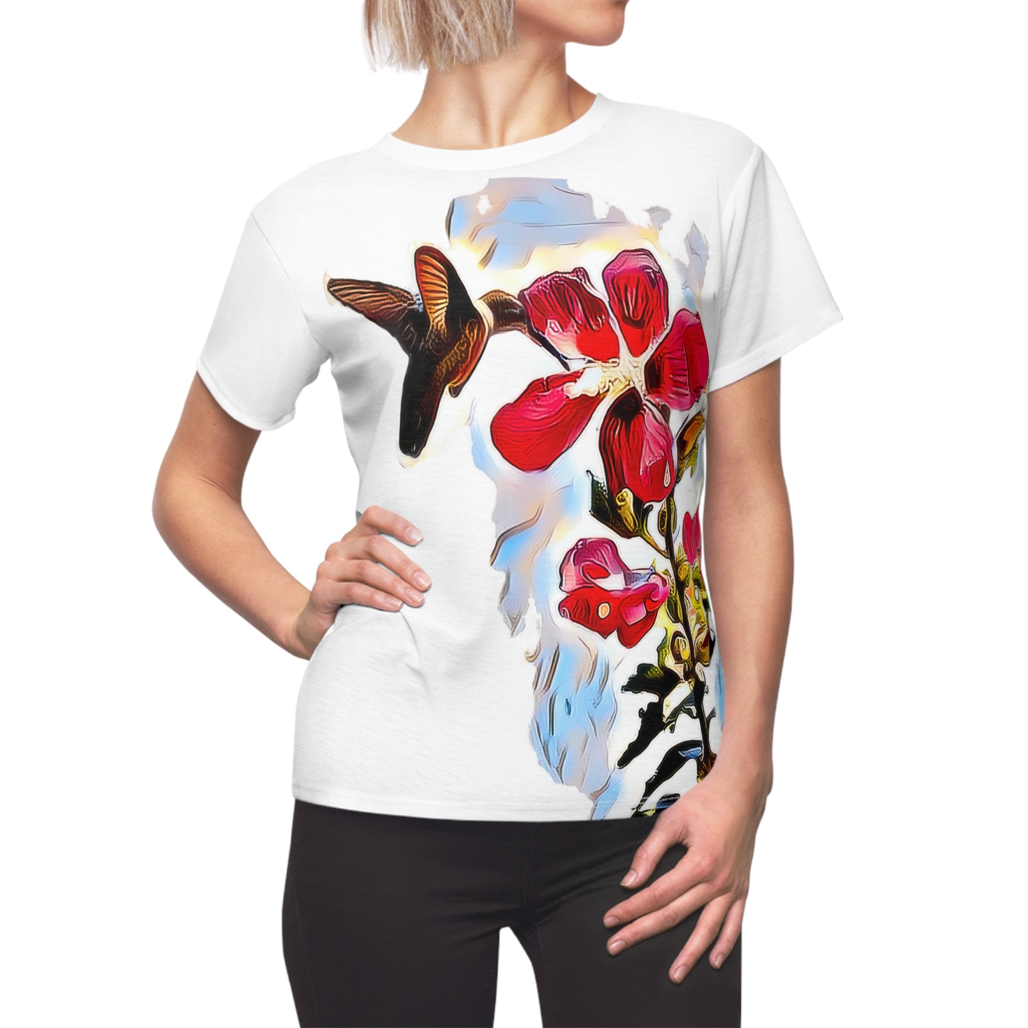 Women's Cut & Sew Hummingbird Red Rosa Tee (AOP 1)