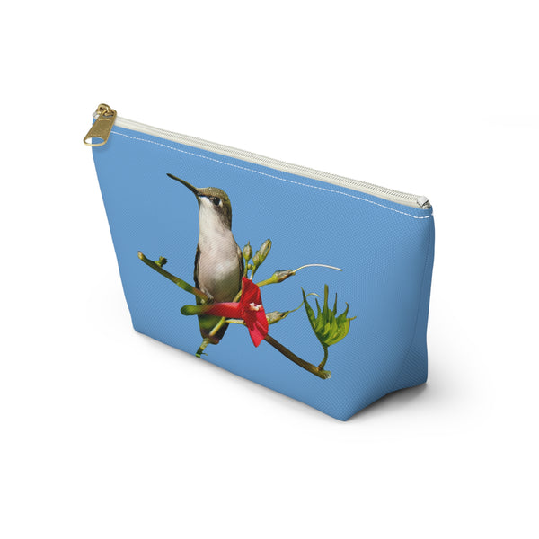 Hummingbird Red Bloom Light Blue Accessory Pouch w T-bottom