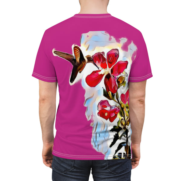 Unisex Cut & Sew Hummingbird Red Rosa Neat Pink Tee (AOP 1)