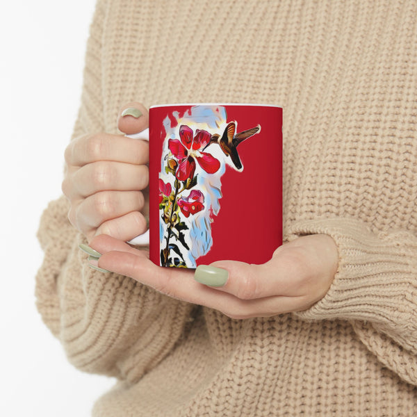 Hummingbird Red Rosa Ceramic Mug 11oz