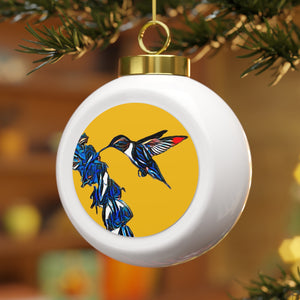 Hummingbird Blue Stick Yellow Ball Ornament