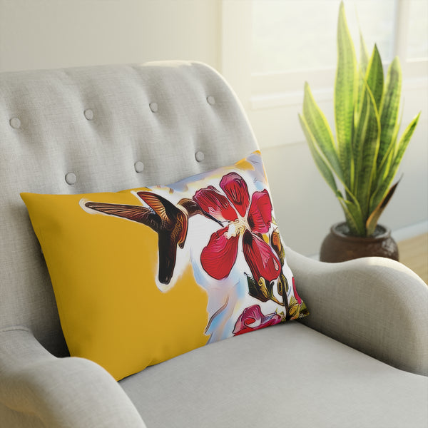 Hummingbird Red Rosa Yellow Cushion