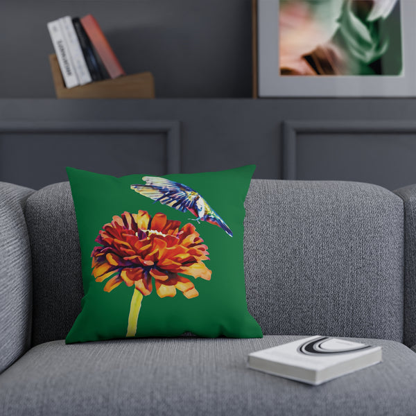 Hummingbird Wings Up Green Cushion