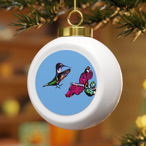 Hummingbird Bounce Light Blue Ball Ornament