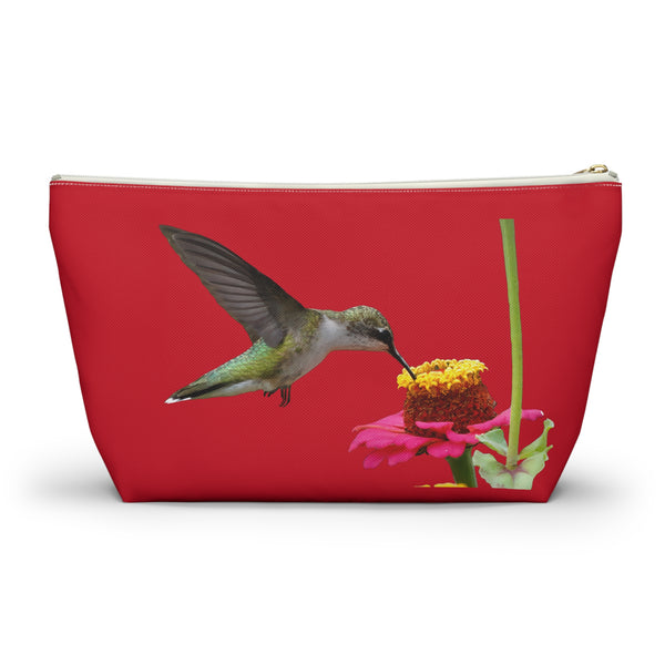 Hummingbird Zinnia Sip Red Accessory Pouch w T-bottom