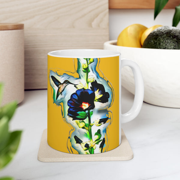 Hummingbird Standing Yellow Ceramic Mug 11oz