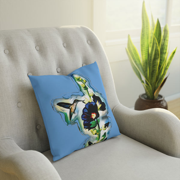 Hummingbird Standing Light Blue Cushion