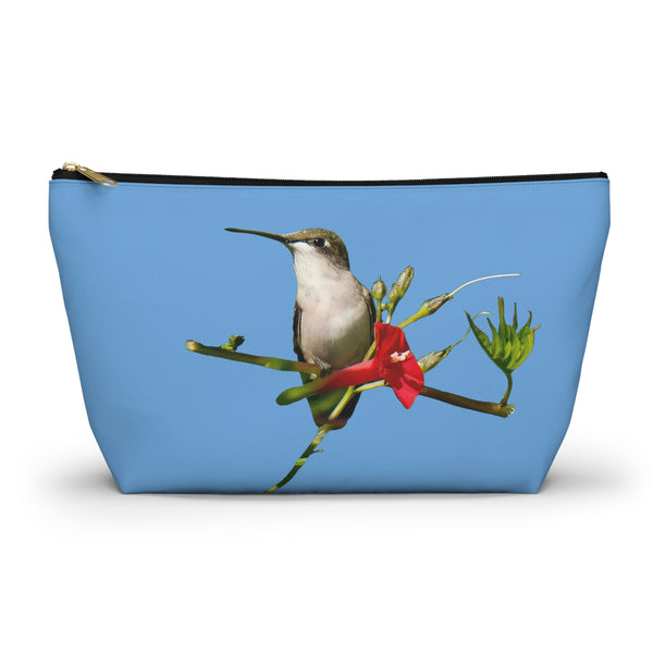 Hummingbird Red Bloom Light Blue Accessory Pouch w T-bottom