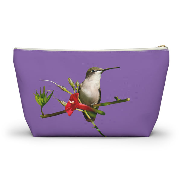 Hummingbird Red Bloom Day Purple Accessory Pouch w T-bottom