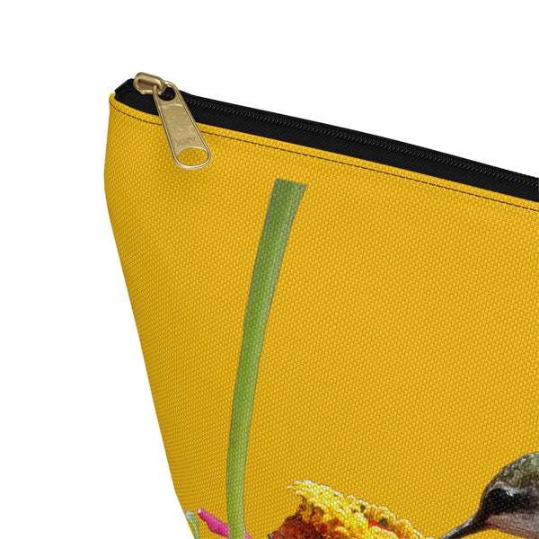 Hummingbird Zinnia Sip Yellow Accessory Pouch w T-bottom