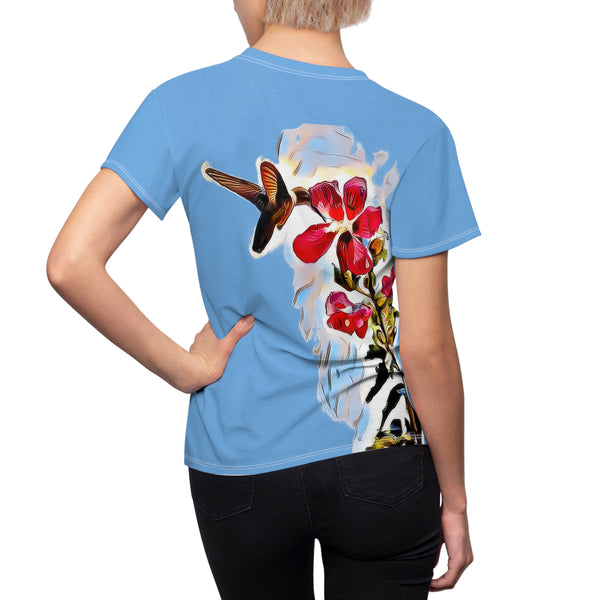 Women's Cut & Sew Hummingbird Red Rosa Light Blue Tee (AOP 1)