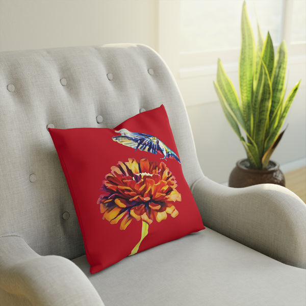 Hummingbird Wings Up Red Cushion