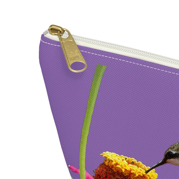 Hummingbird Zinnia Sip Day Purple Accessory Pouch w T-bottom