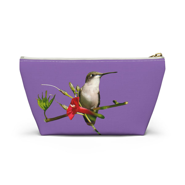 Hummingbird Red Bloom Day Purple Accessory Pouch w T-bottom