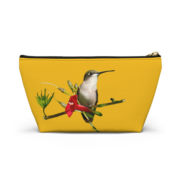 Hummingbird Red Bloom Yellow Accessory Pouch w T-bottom