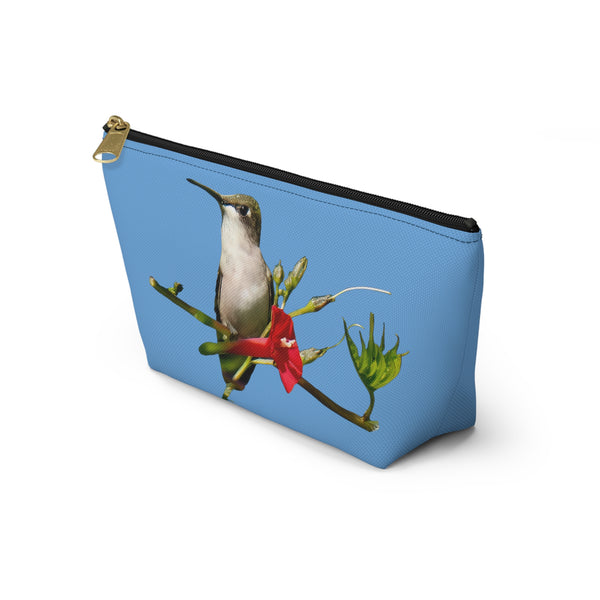 Hummingbird Red Bloom Light Blue Accessory Pouch w T-bottom