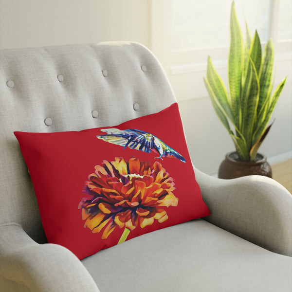 Hummingbird Wings Up Red Cushion