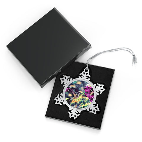 Hummingbird Purple Flyer Pewter Snowflake Ornament