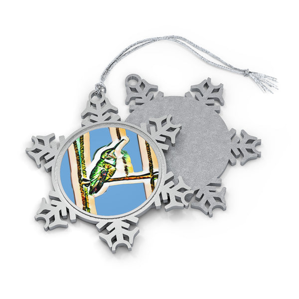 Hummingbird Gaze Pewter Light Blue Snowflake Ornament