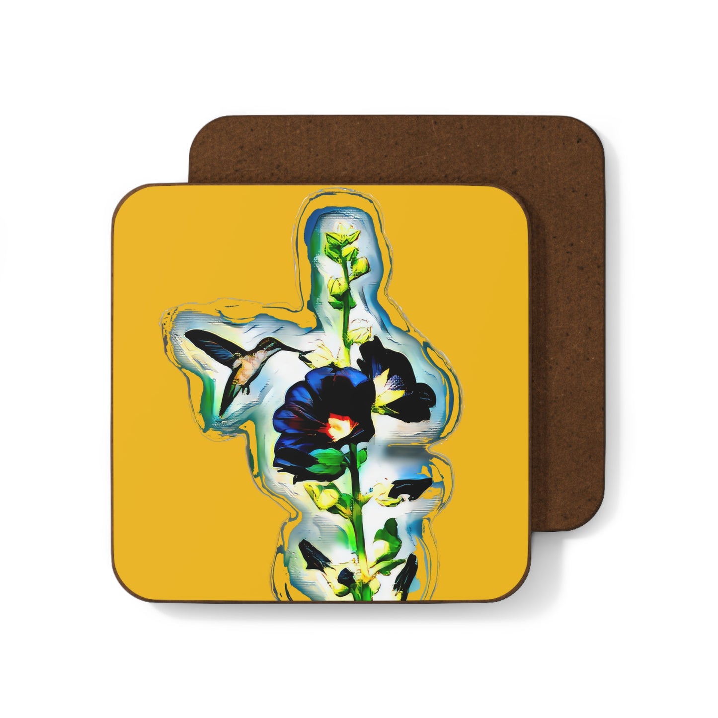 Hummingbird Standing Yellow Hardboard Back Coaster