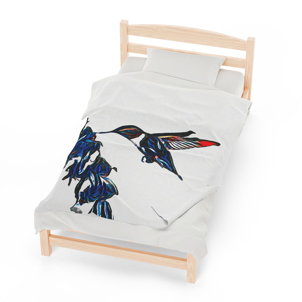 Hummingbird Blue Stick Velveteen Plush Blanket