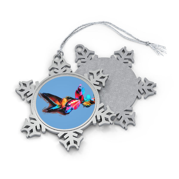 Hummingbird Landing Pewter Light Blue Snowflake Ornament