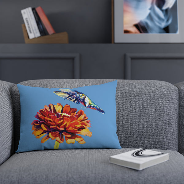 Hummingbird Wings Up Light Blue Cushion