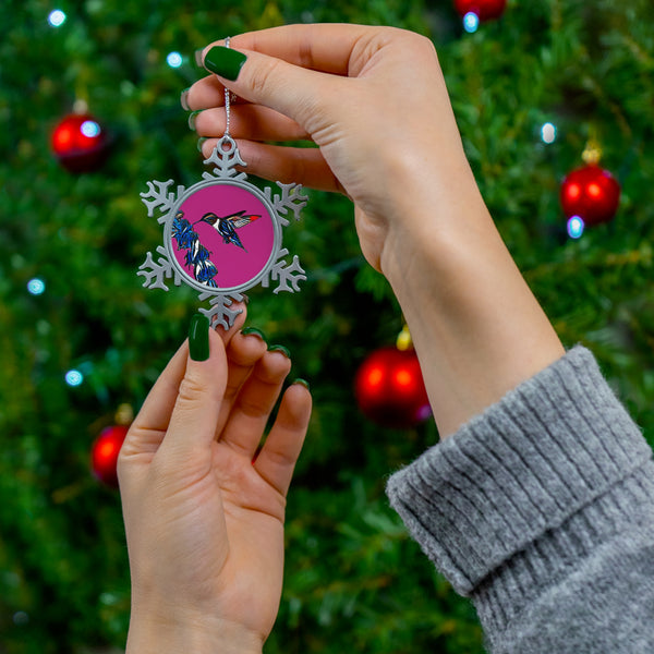 Hummingbird Blue Stick Pewter Neat Pink Snowflake Ornament