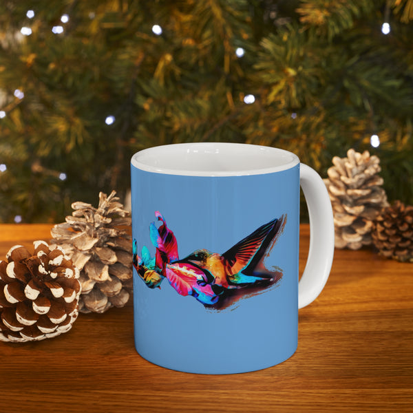 Hummingbird Landing Light Blue Ceramic Mug 11oz