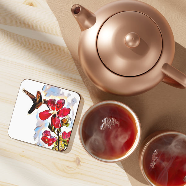 Hummingbird Red Rosa Hardboard Back Coaster