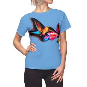 Women's Cut & Sew Hummingbird Landing Light Blue Tee (AOP 1)