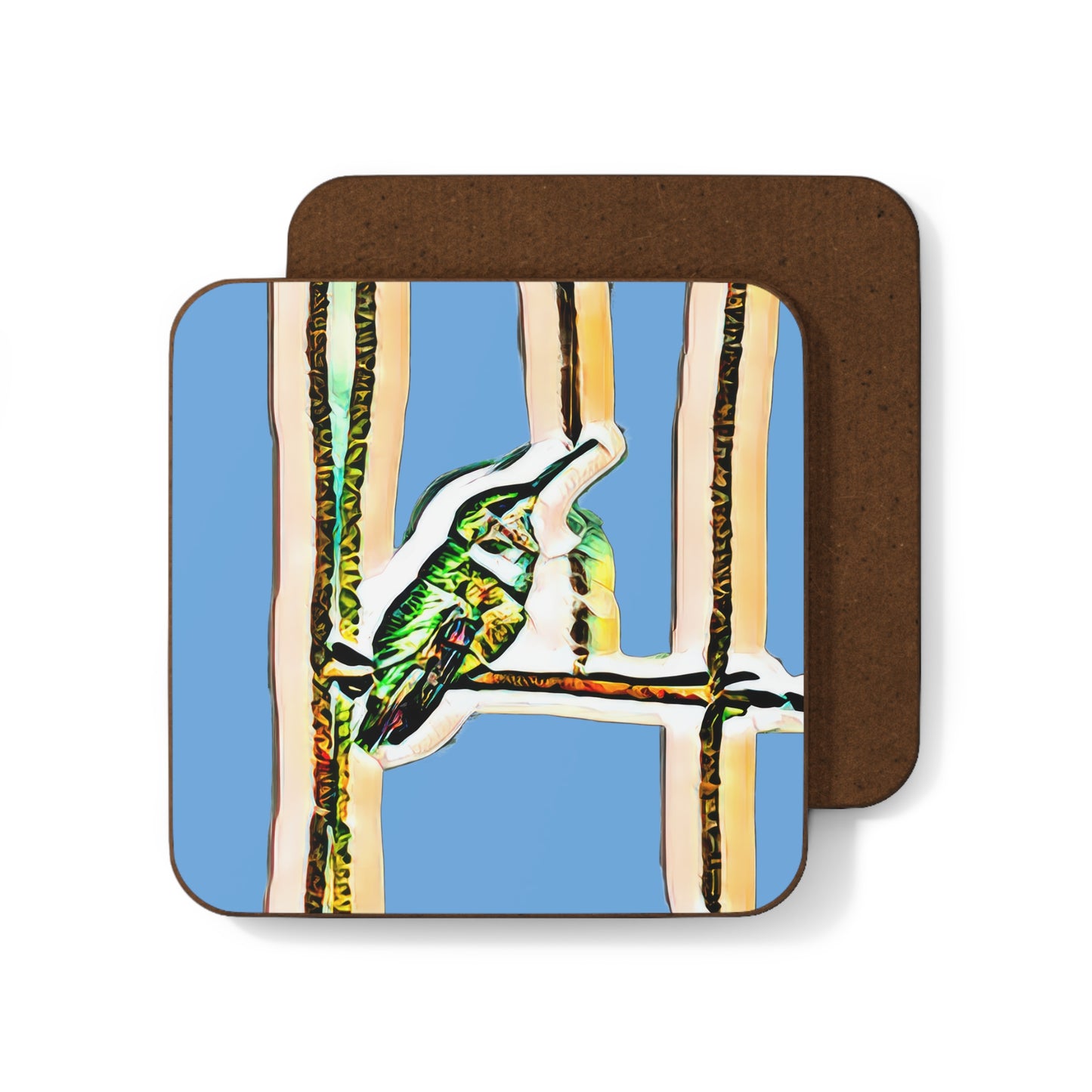Hummingbird Gaze Light Blue Hardboard Back Coaster