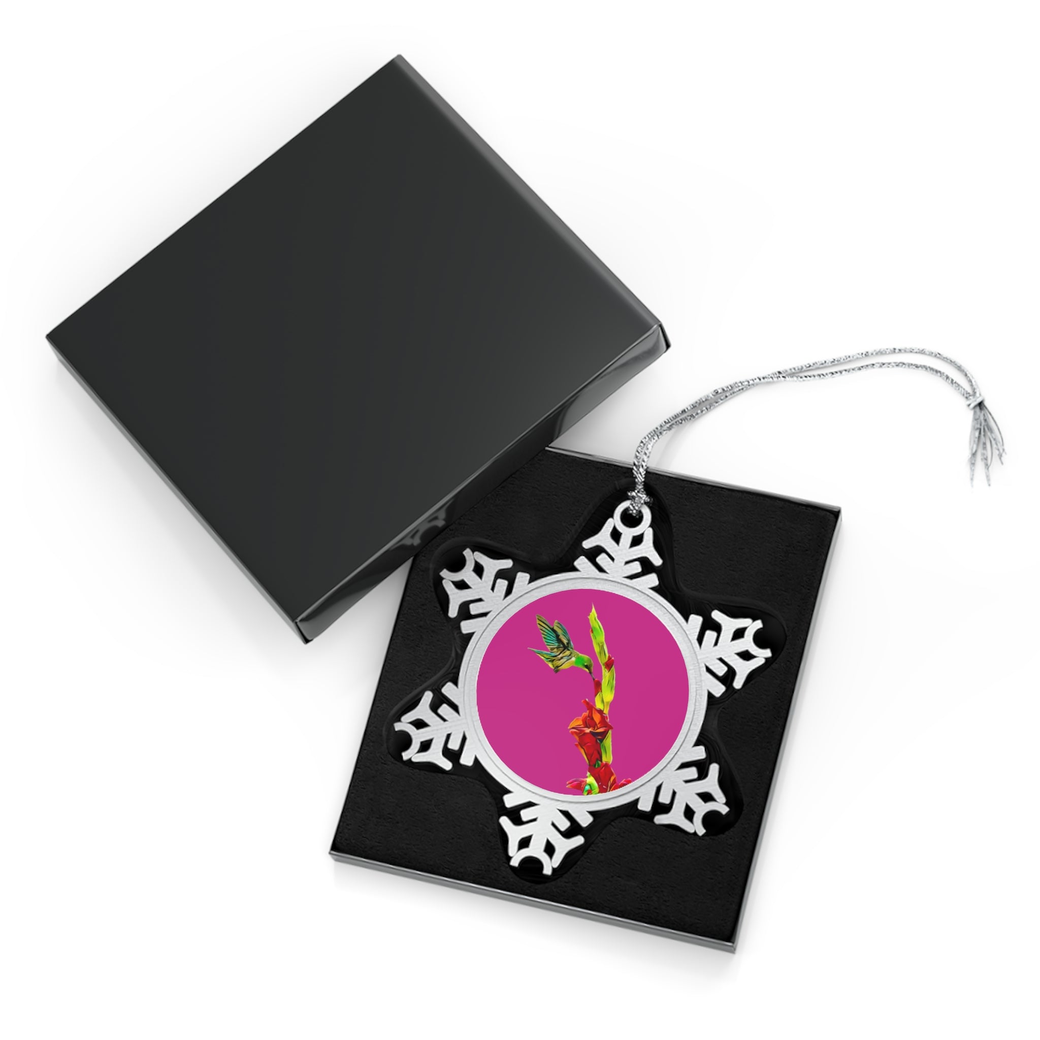 Hummingbird Gladiolus Pewter Neat Pink Snowflake Ornament