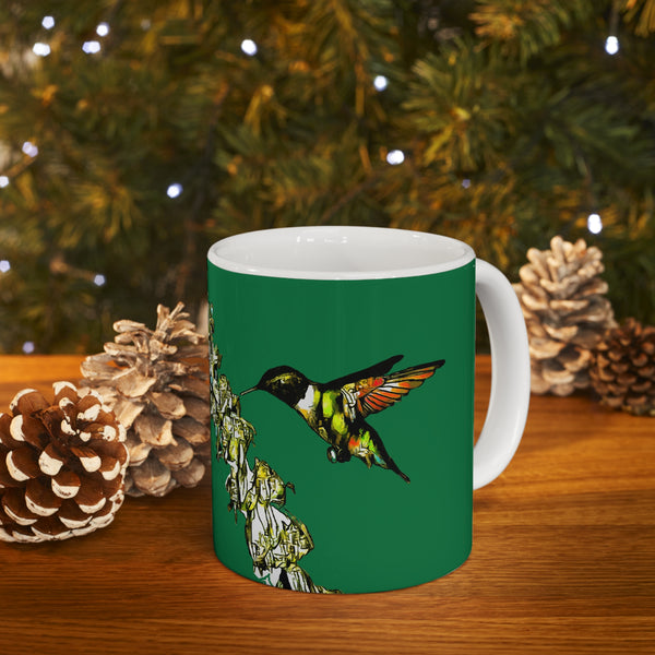 Hummingbird Stick Green Ceramic Mug 11oz