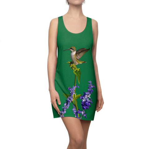 Hummingbird Lookout Green Women's Cut & Sew Racerback Dress (AOP)