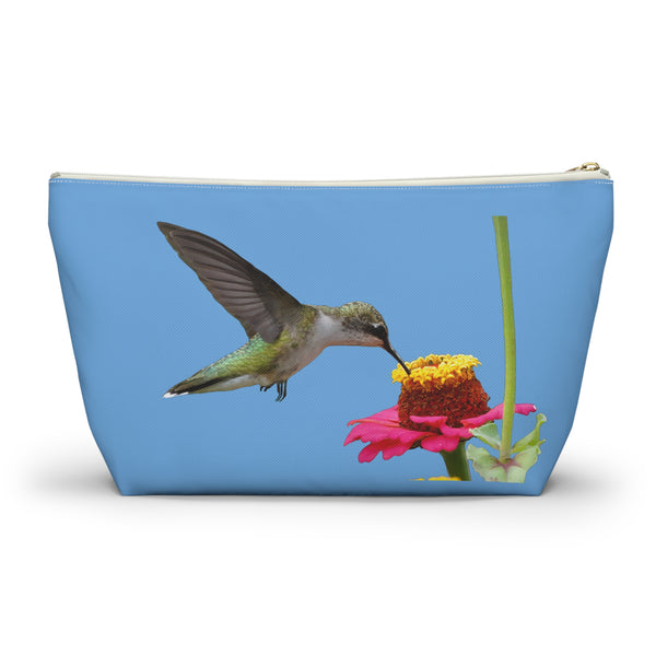 Hummingbird Zinnia Sip Light Blue Accessory Pouch w T-bottom