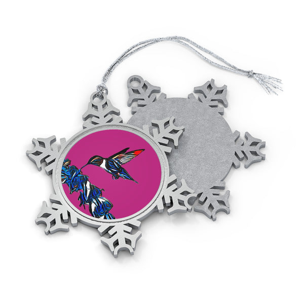 Hummingbird Blue Stick Pewter Neat Pink Snowflake Ornament