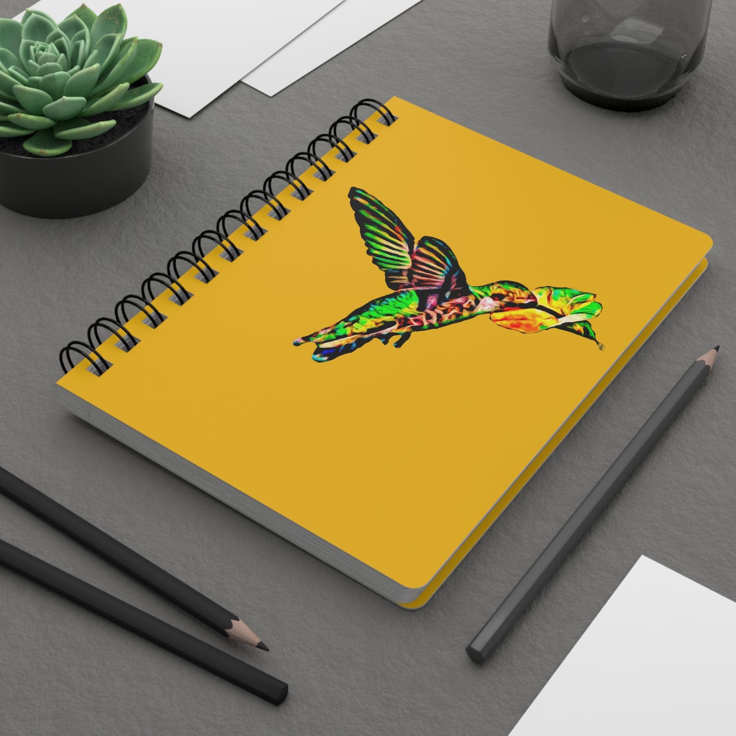 Hummingbird Emerald Sip Yellow Spiral Bound Journal