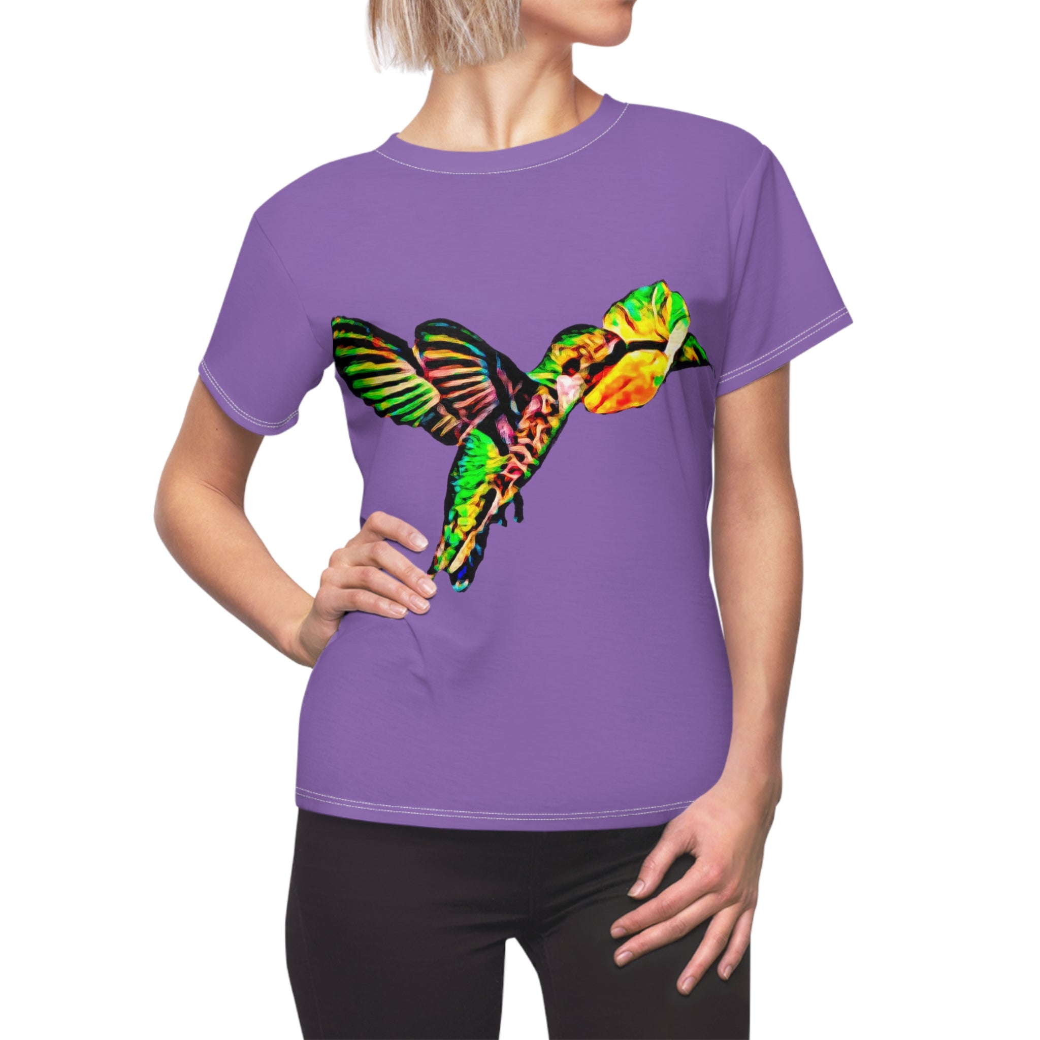 Women's Cut & Sew Hummingbird Emerald Purple Tee (AOP 1)