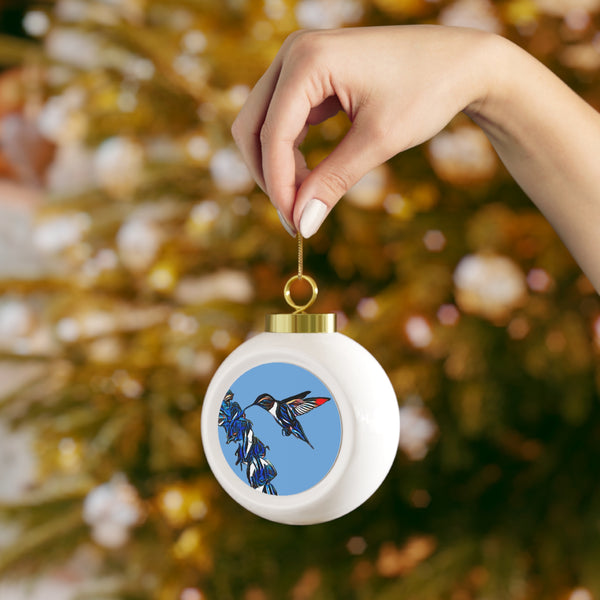 Hummingbird Blue Stick Light Blue Ball Ornament