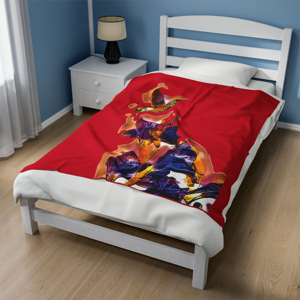 Hummingbird Violet Red Plush Blanket