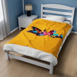 Hummingbird Landing Yellow Velveteen Plush Blanket